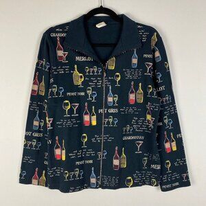 Jess & Jane Wine Cardigan Womens Small Jacket Party Navy Blue Full Zip
